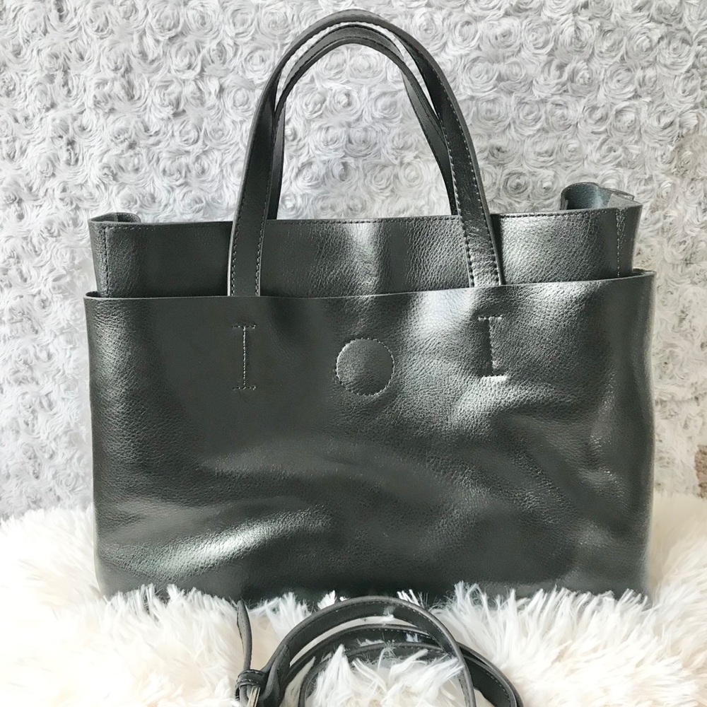 COLAB 100% leather satchel with shoulder strap.